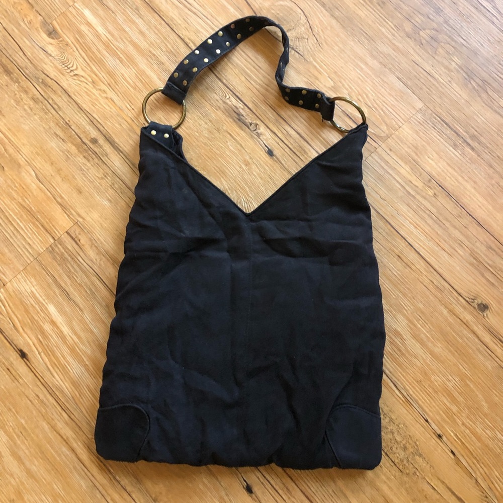 Faux Suede Gold Studded Tote Purse - Picture 5 of 7
